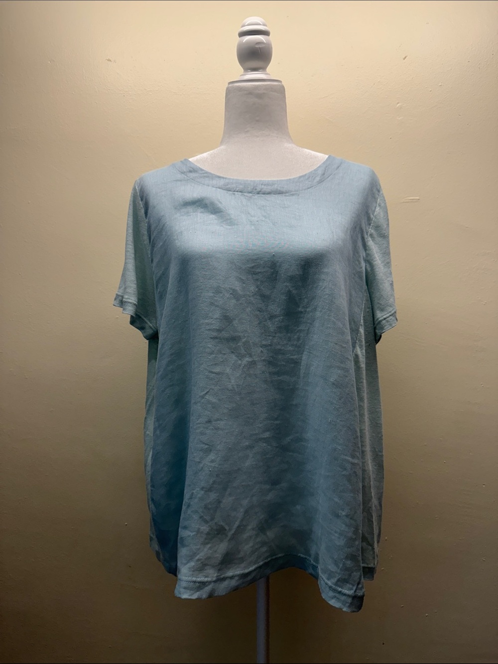 Light Blue Women's Linen Blend Short Sleeve Top